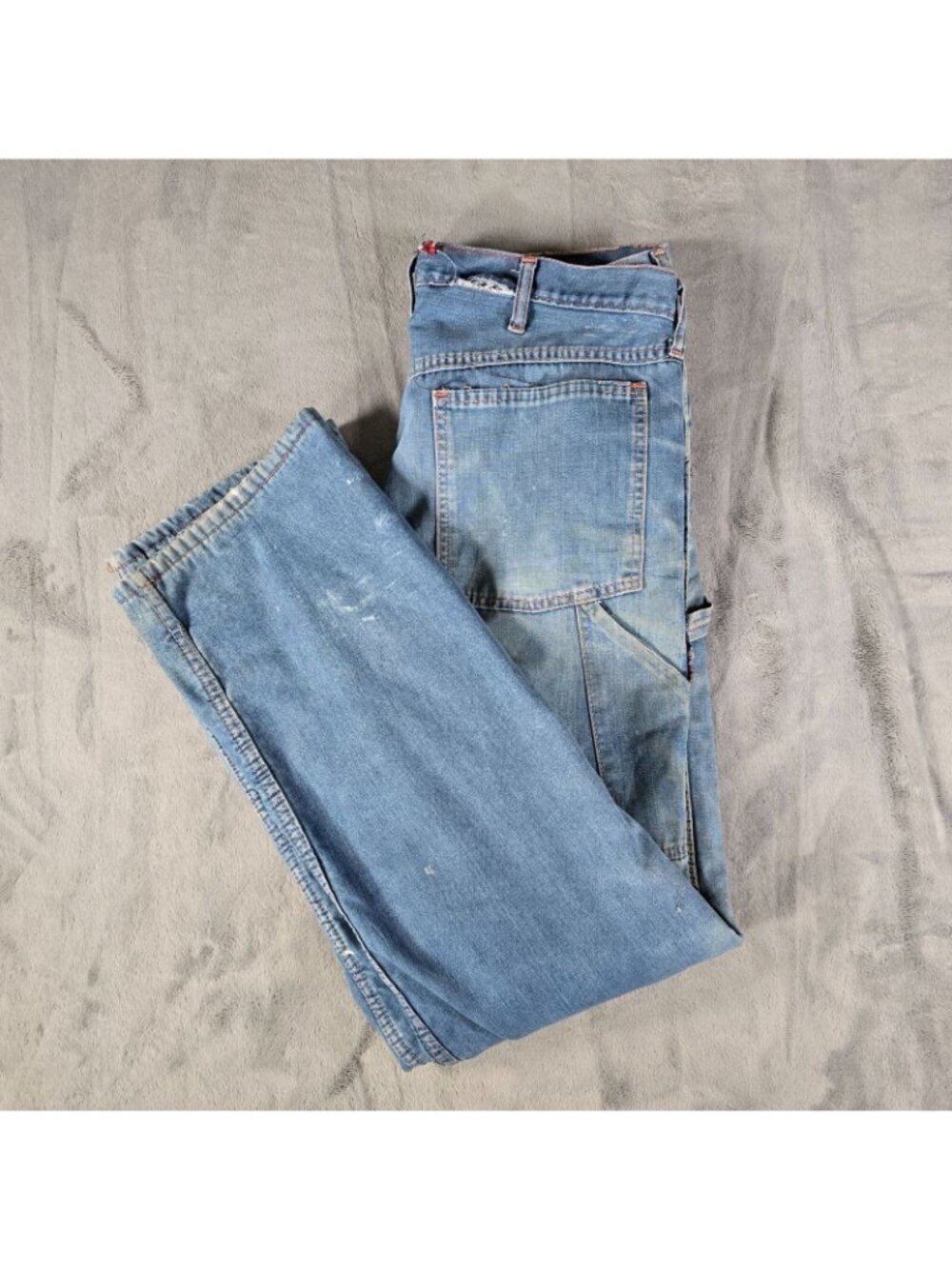 Thrashed Vintage 1970s Scovill Zipper Lined European Carpenter Jeans (36x32) - Picture 3 of 13